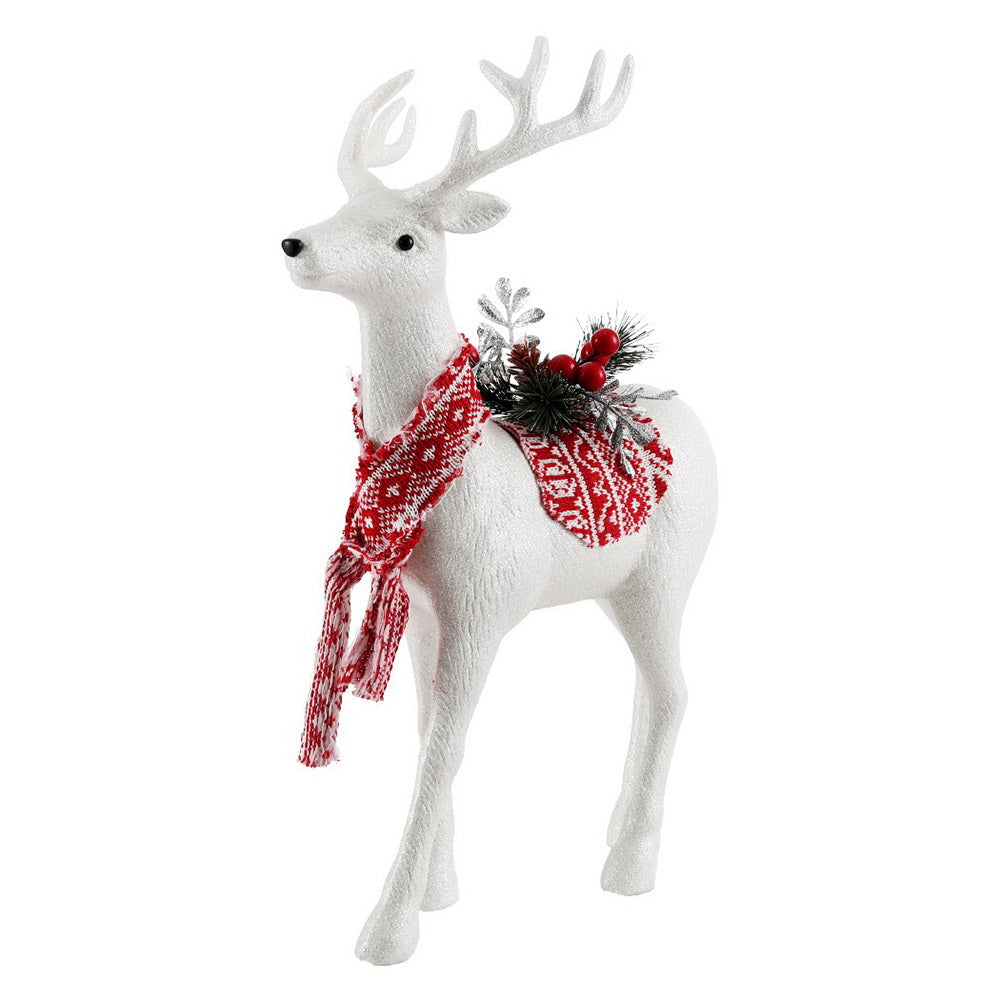 Jingle Jollys 45cm Reindeer Ornament Glitter White Red Scarf