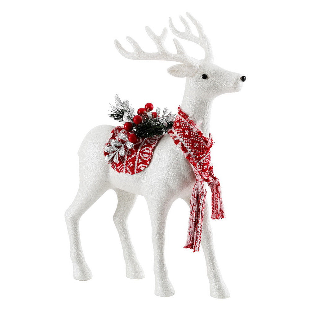 Jingle Jollys 45cm Reindeer Ornament Glitter White Red Scarf