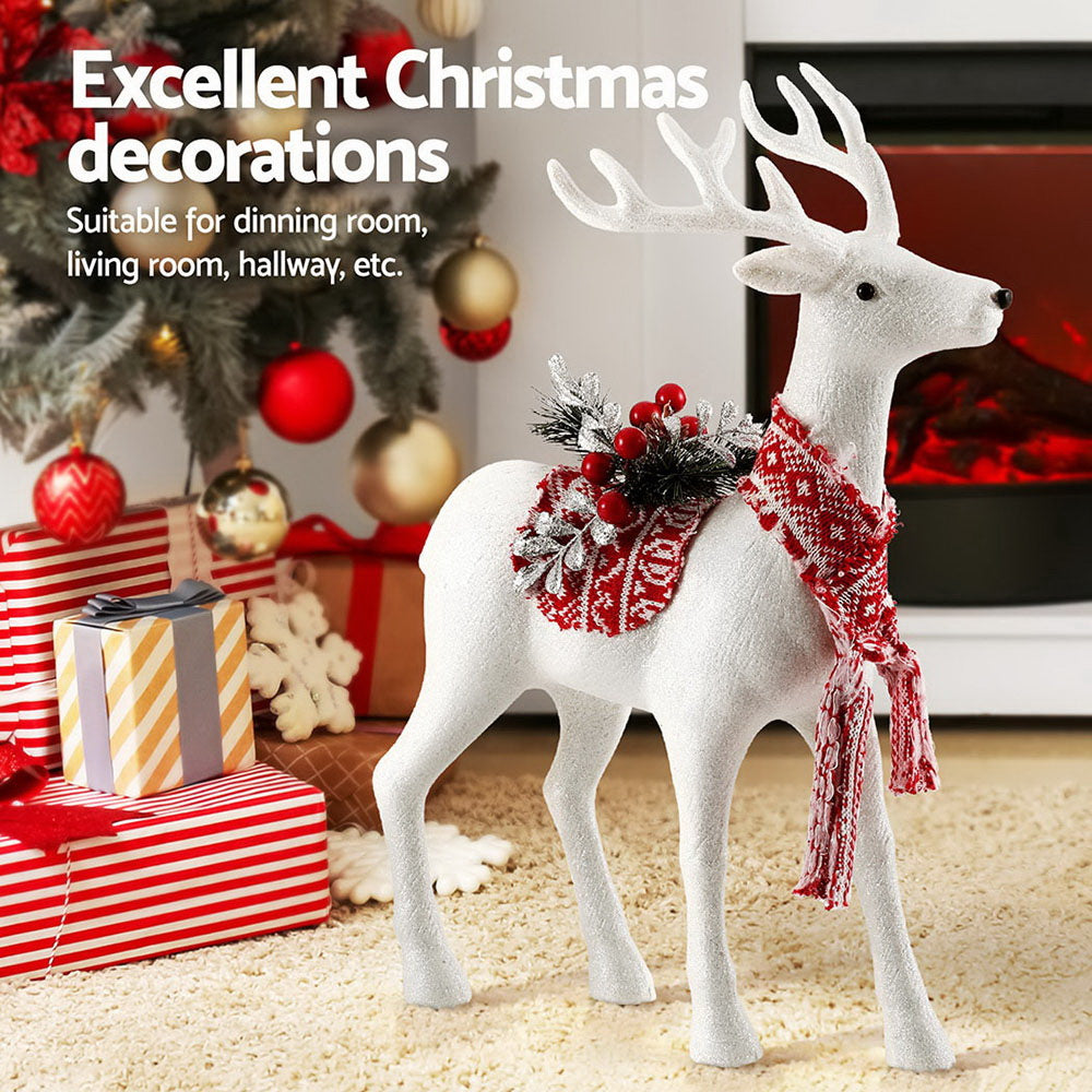 Jingle Jollys 45cm Reindeer Ornament Glitter White Red Scarf