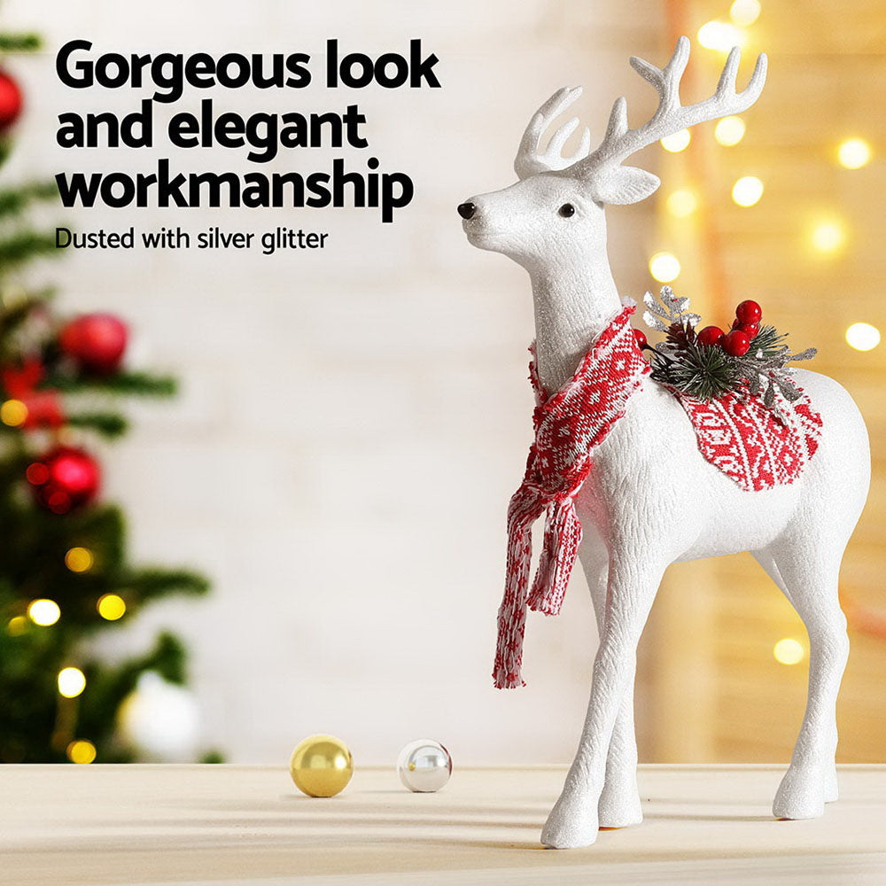 Jingle Jollys 45cm Reindeer Ornament Glitter White Red Scarf