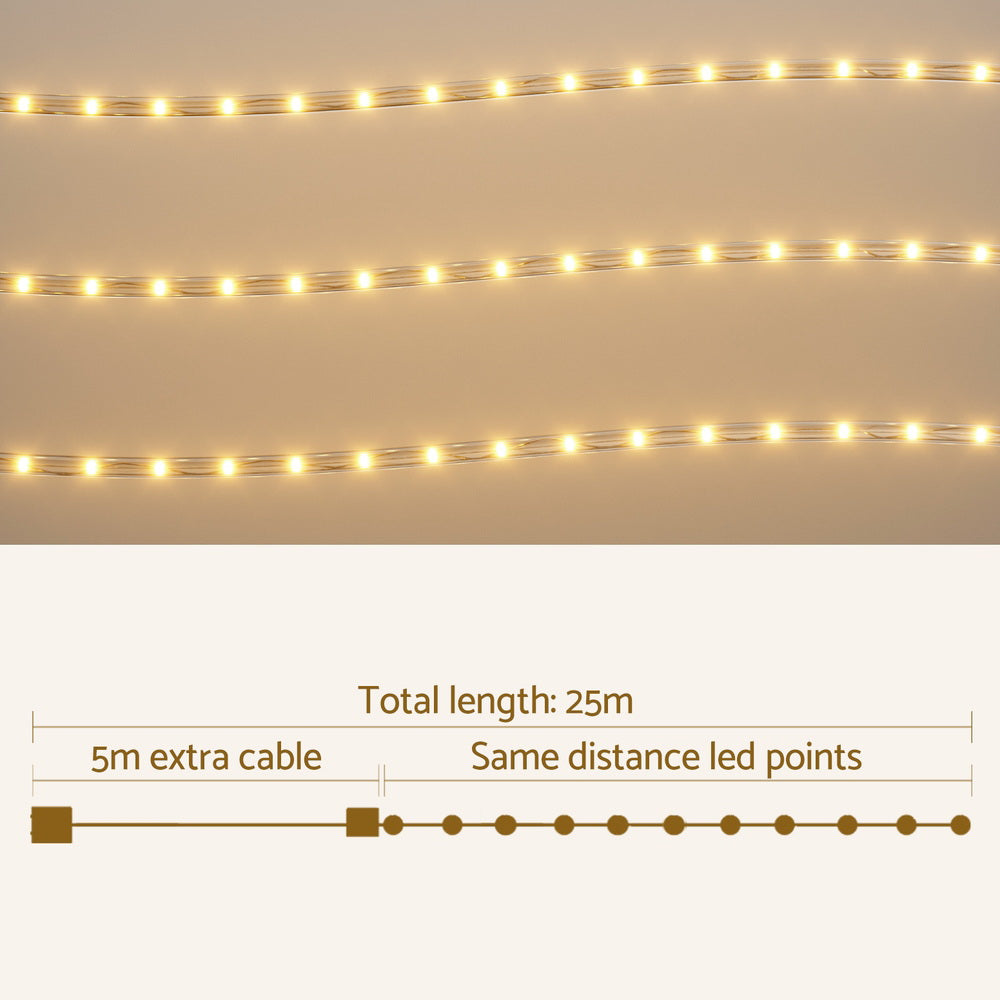 Jingle Jollys 20M LED Rope Lights 600 Warm White Christmas Decorations