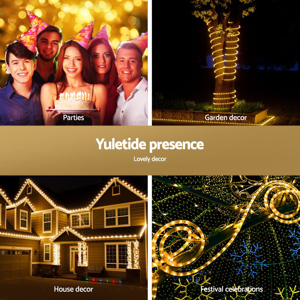 Jingle Jollys 20M LED Rope Lights 600 Warm White Christmas Decorations