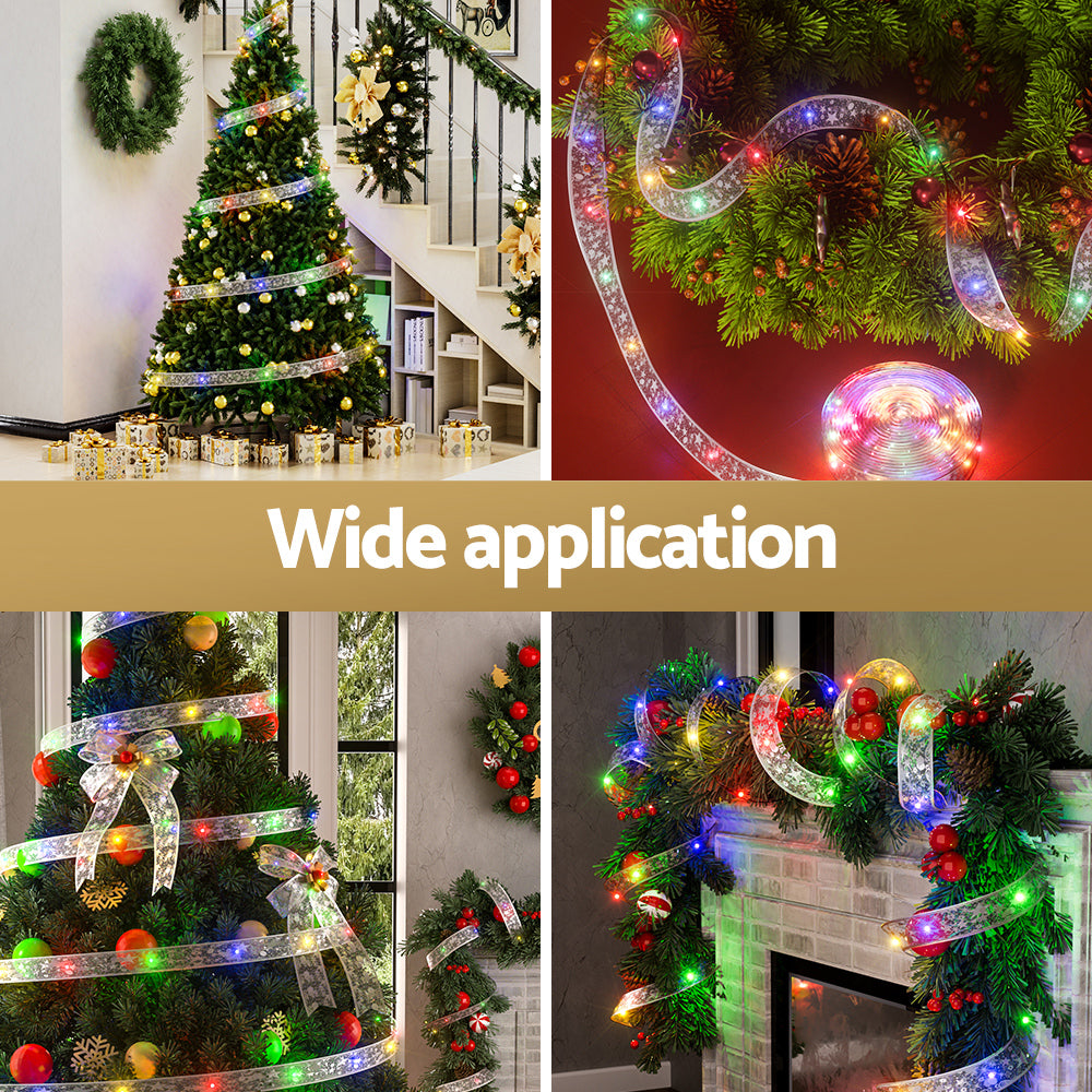 Jingle Jollys 20M Ribbon Fairy Lights 200 LED Multi-Coloured Christmas Lighting