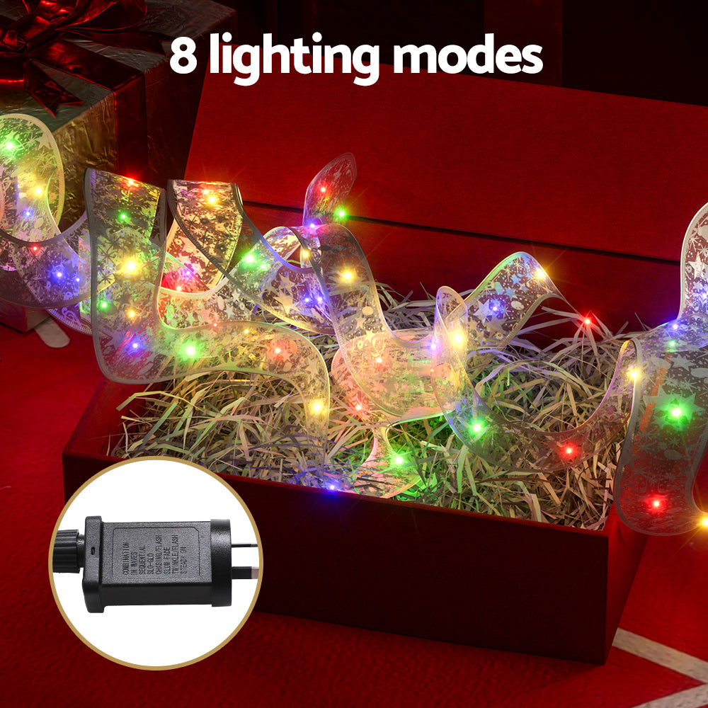 Jingle Jollys 20M Ribbon Fairy Lights 200 LED Multi-Coloured Christmas Lighting