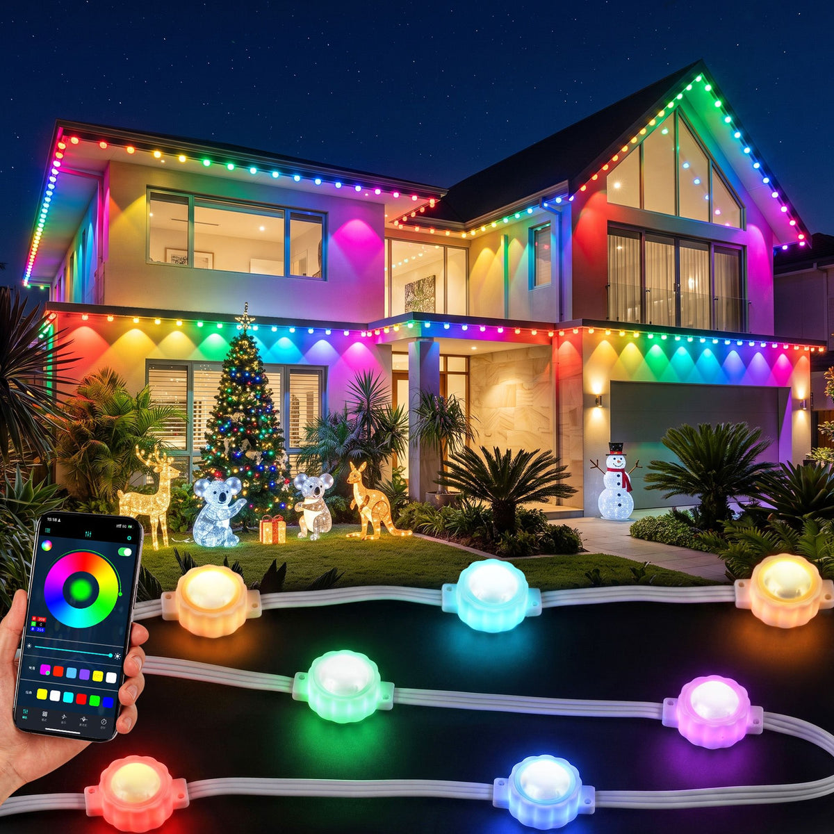 Jingle Jollys 15M Permanent Eaves Christmas String Lights 36 LED