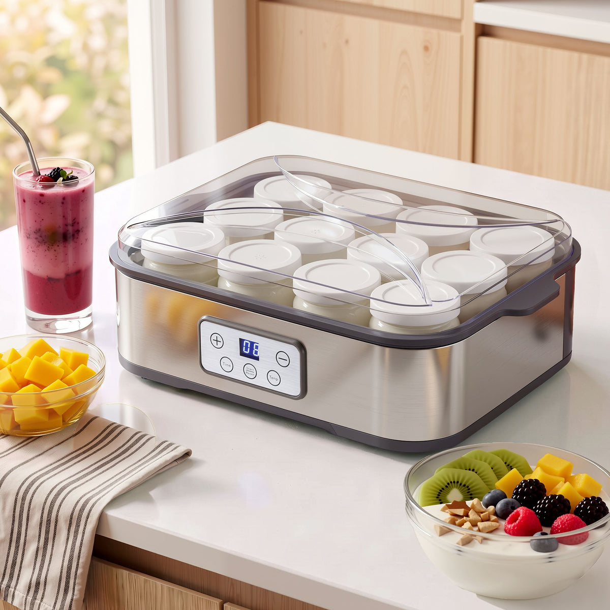 Devanti Yoghurt Maker 12 x 180ml Glass Cups Grey