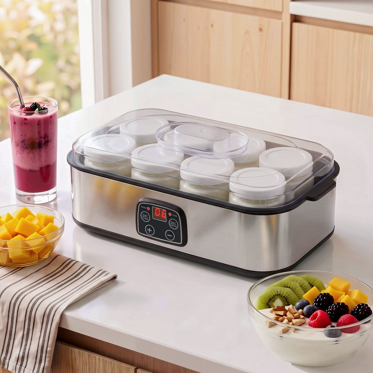 Devanti Yoghurt Maker 8 x 180ml Glass Jars Black