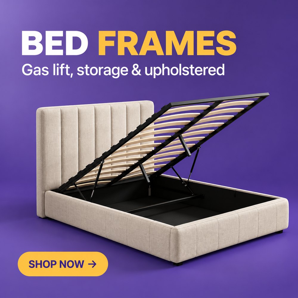 Bed frames: gas lift, storage and upholstered. Shop now