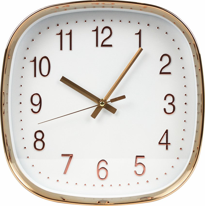 Modern Wall Clock Silent Non-Ticking Quartz Battery Operated Square Rose Gold