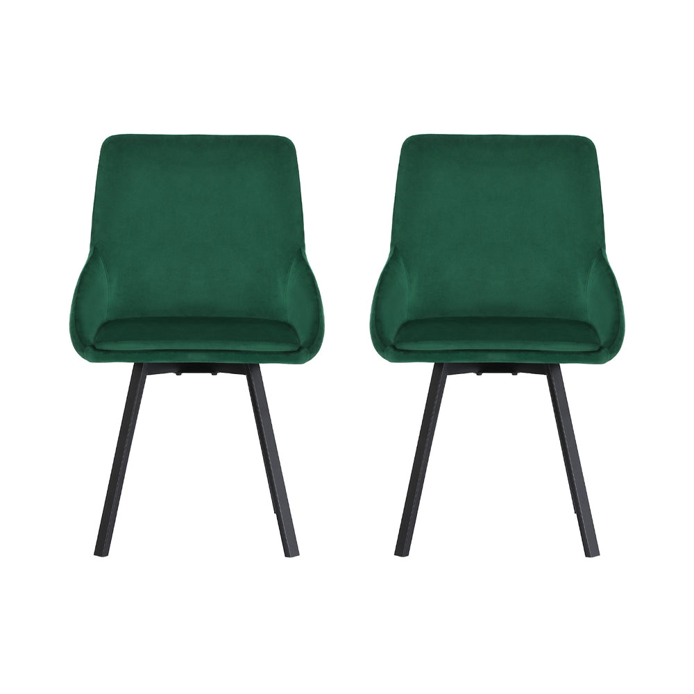 Artiss Dining Chairs Set of 2 Velvet Swivel Base Green