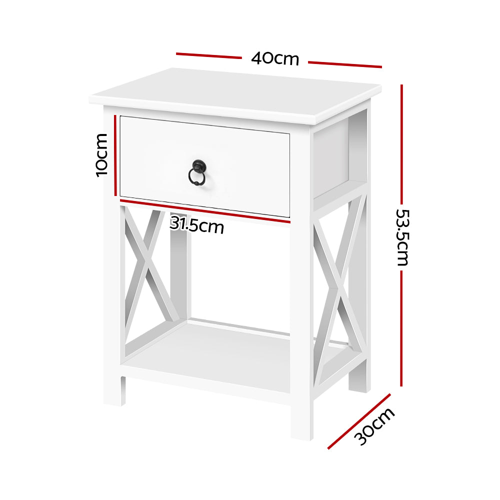 Artiss 2 X Bedside Table 1 Drawer with Shelf - EMMA White
