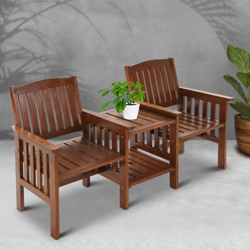 Rustic Fir Wood Outdoor 2 Seater Bench with Table Gardeon