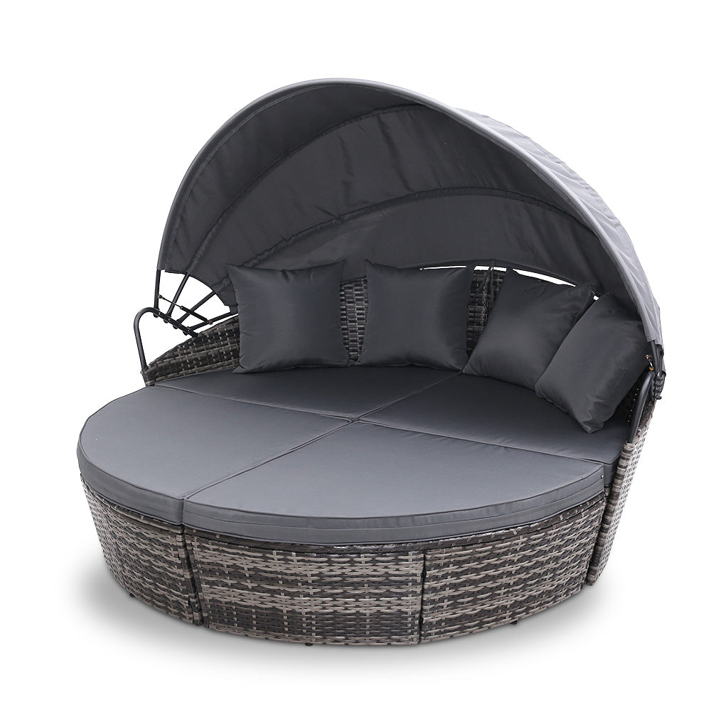 Gardeon Sun Lounge Setting Wicker Lounger Day Bed Outdoor Furniture Patio Grey