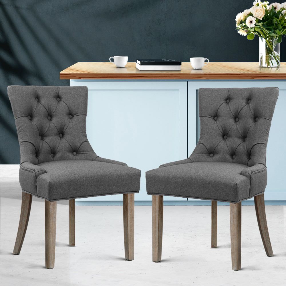 Artiss Dining Chairs Set of 2 Linen French Provincial Grey