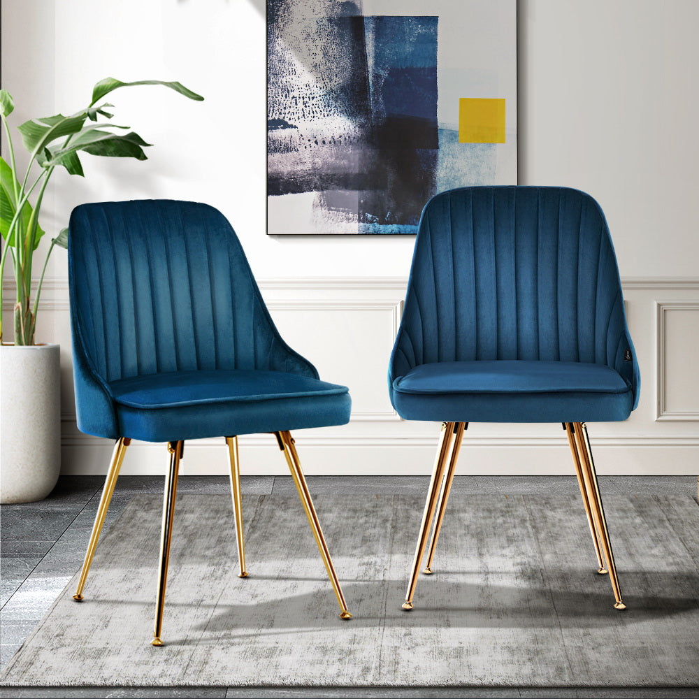 Artiss Dining Chairs Set of 2 Velvet Channel Tufted Blue
