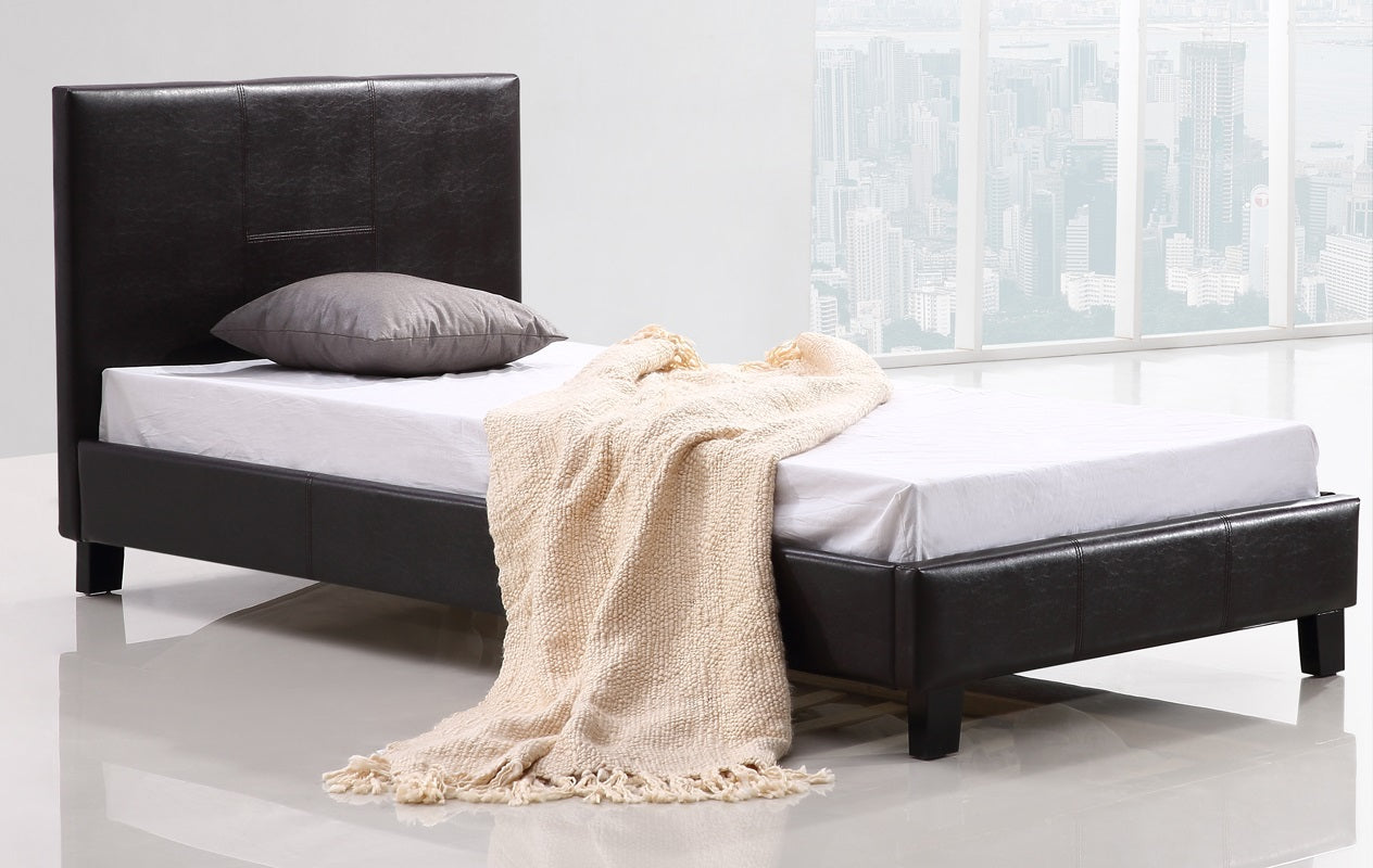 Single PU Leather Bed Frame Brown