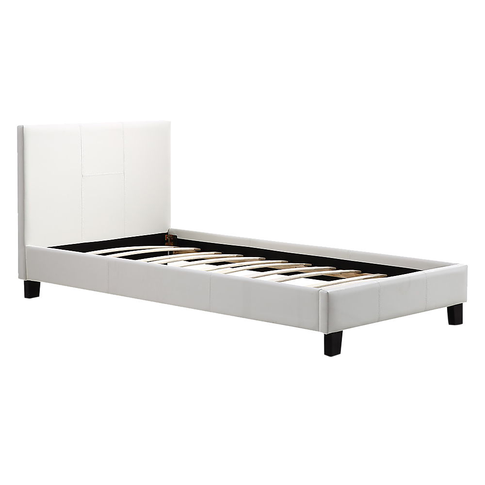 Sturdy White PU Leather Single Bed Frame with Headboard