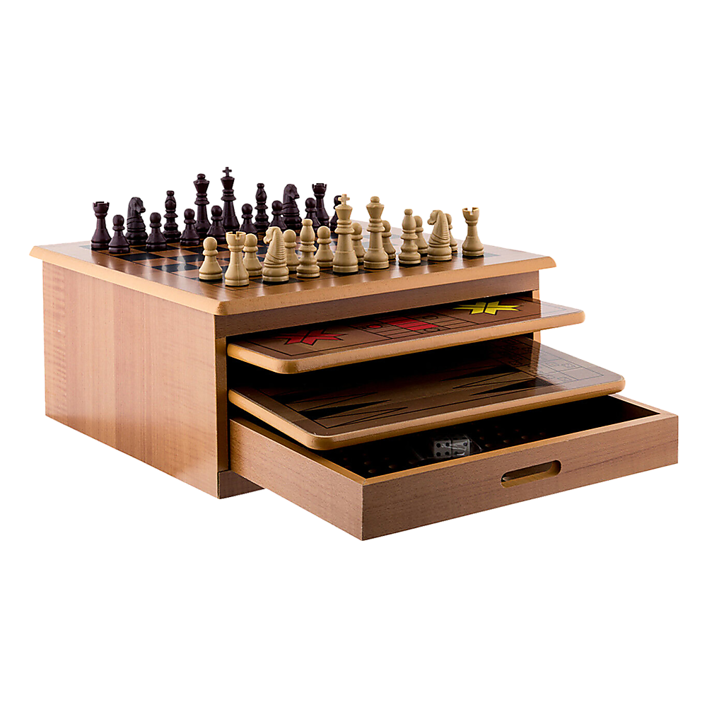 10 in 1 Wooden Chess Board Set, Slide-Out Design, Plywood