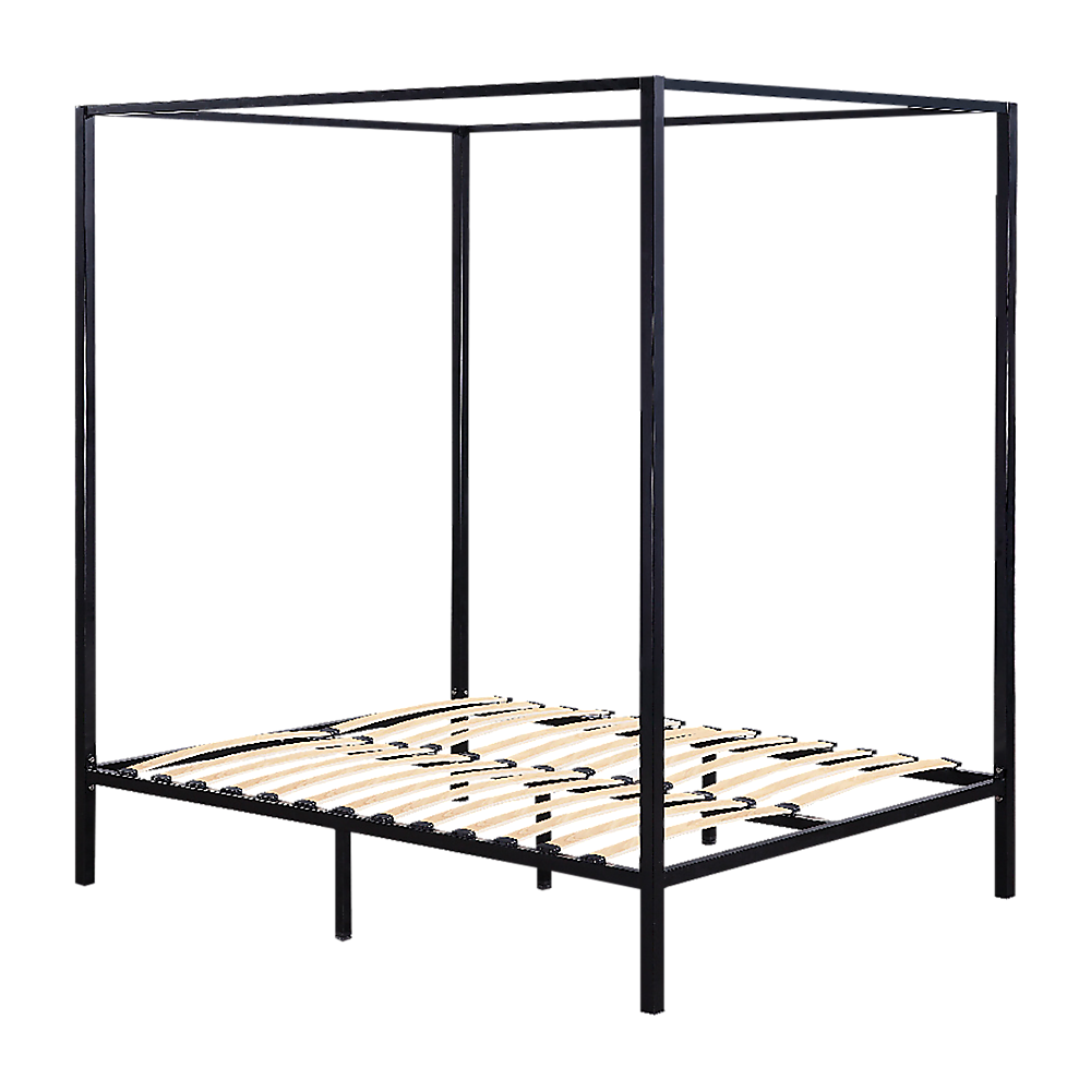Sturdy Black Four Poster Double Bed Frame, Powder-Coated Steel