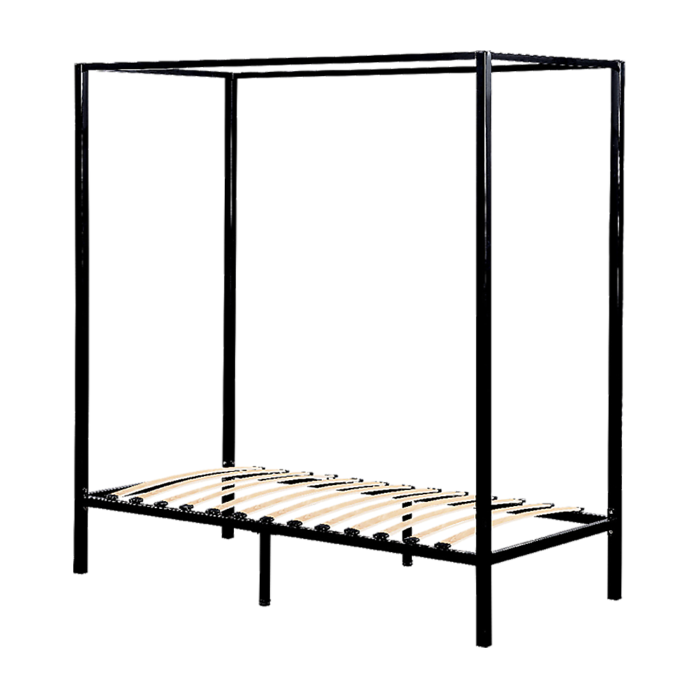 Sturdy Black Four Poster Single Bed Frame, Steel