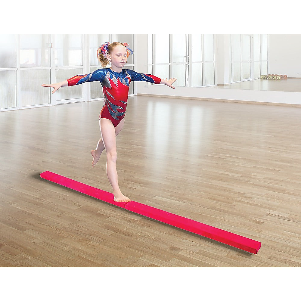 2.4m 8FT Gymnastics Folding Balance Beam Pink Synthetic Suede
