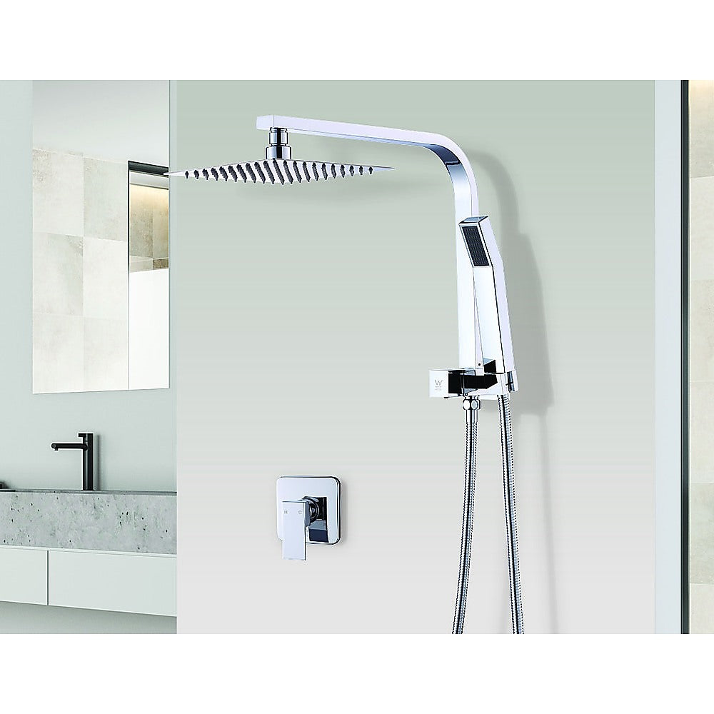 WELS 8" Rain Shower Head Set Square Dual Heads Faucet High Pressure With Mixer