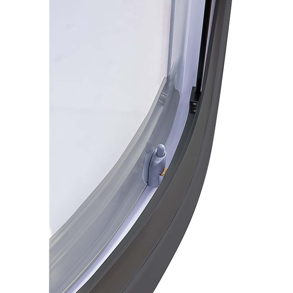 90 x 90cm Black Rounded Sliding 6mm Curved Shower Screen with White Base