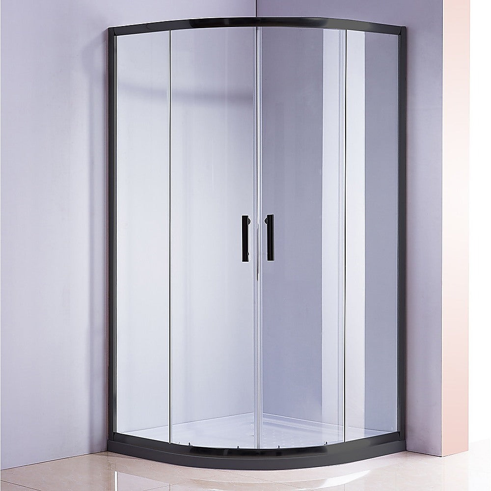 100 x 100cm Black Rounded Sliding 6mm Curved Shower Screen with White Base