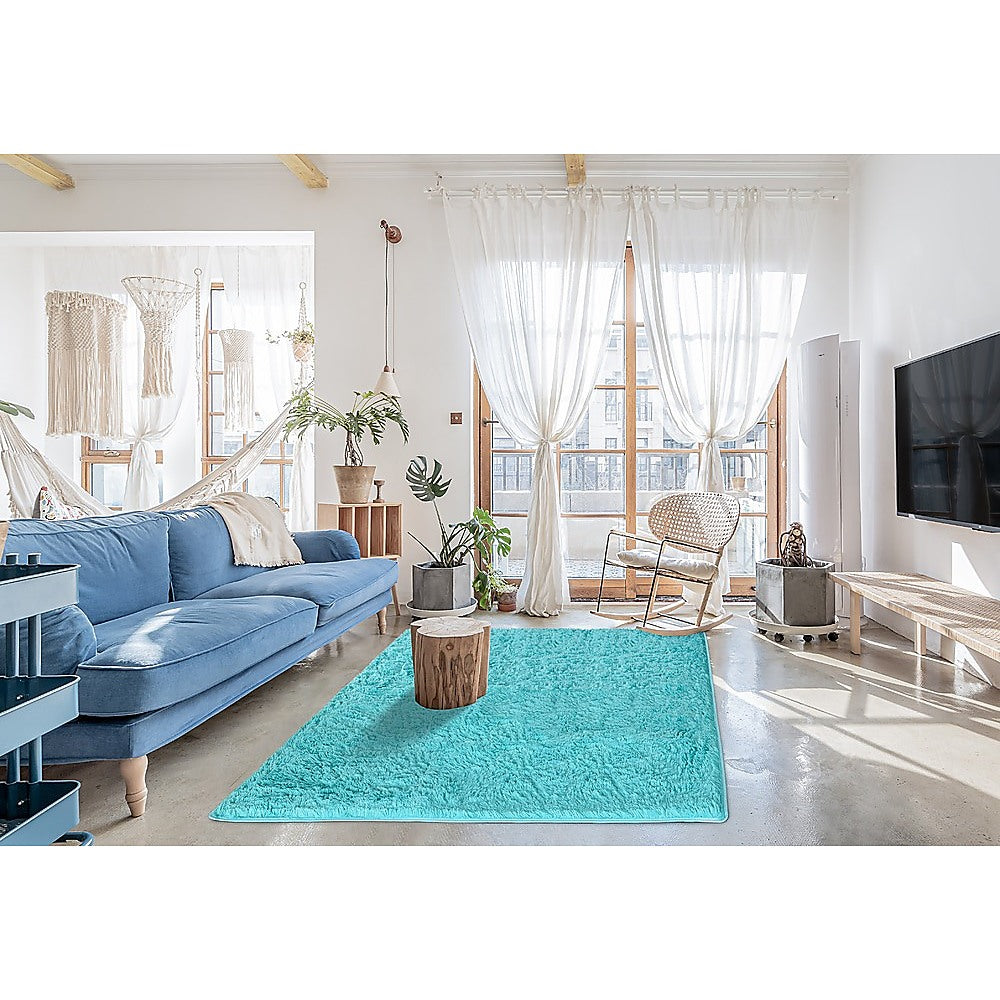 Turquoise 230x200cm Large Shaggy Floor Rug, Non-Slip, Polyester