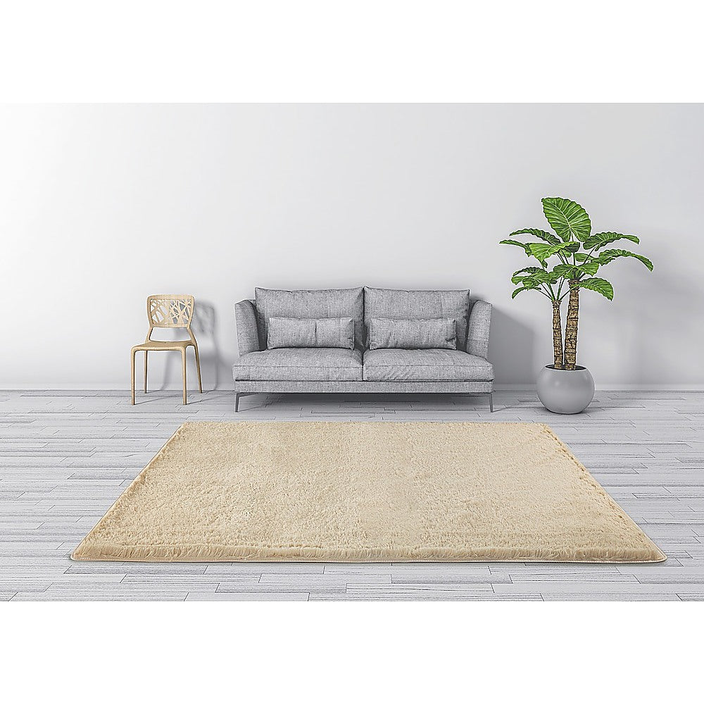 230x200cm Floor Rugs Large Shaggy Rug Area Carpet Bedroom Living Room Mat - Beige