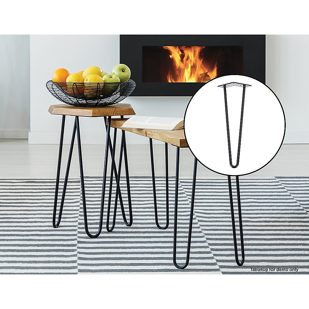 Set of 4 Industrial Retro Hairpin Table Legs 12mm Steel Bench Desk - 41cm Black