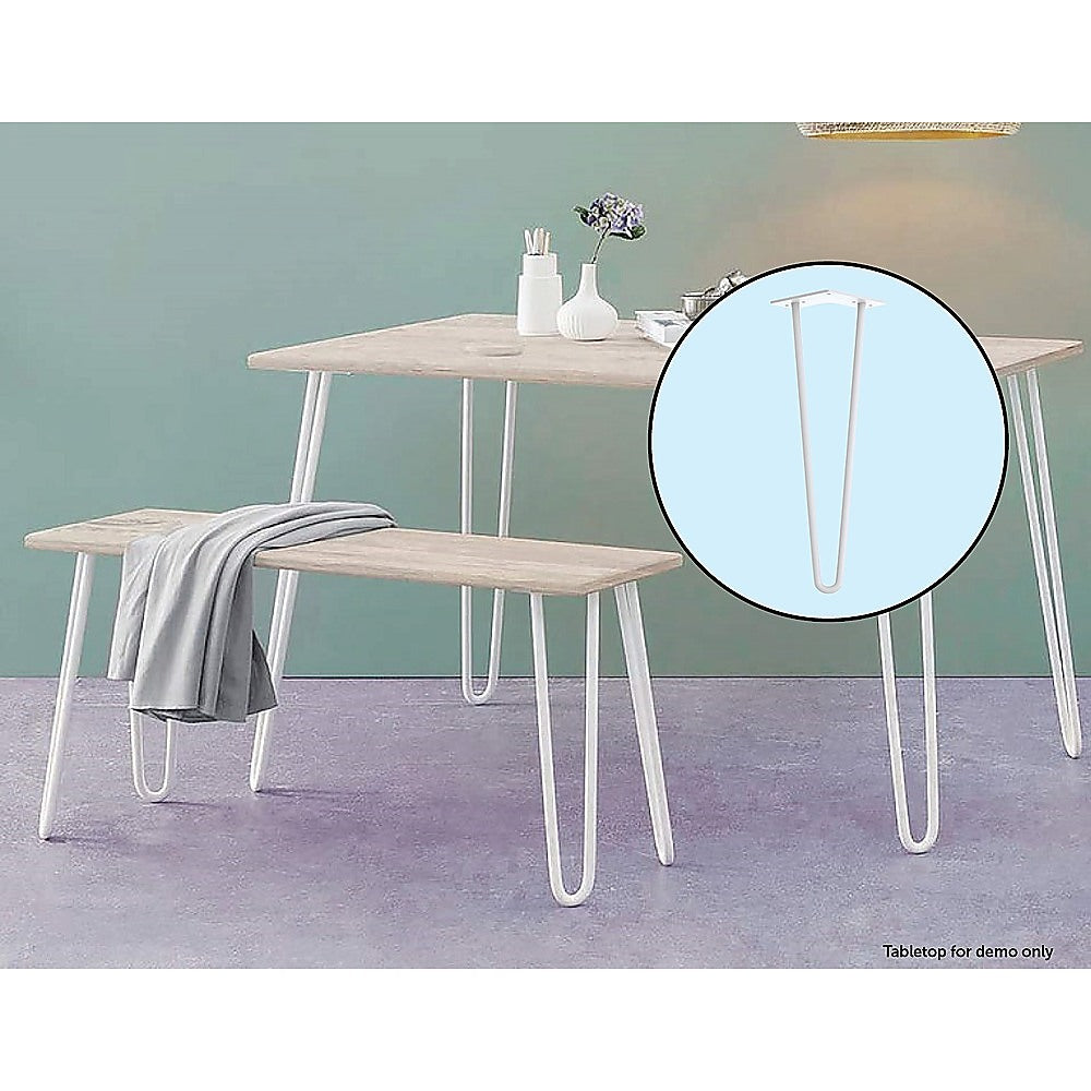 Set of 4 Industrial Retro Hairpin Table Legs 12mm Steel Bench Desk - 41cm White