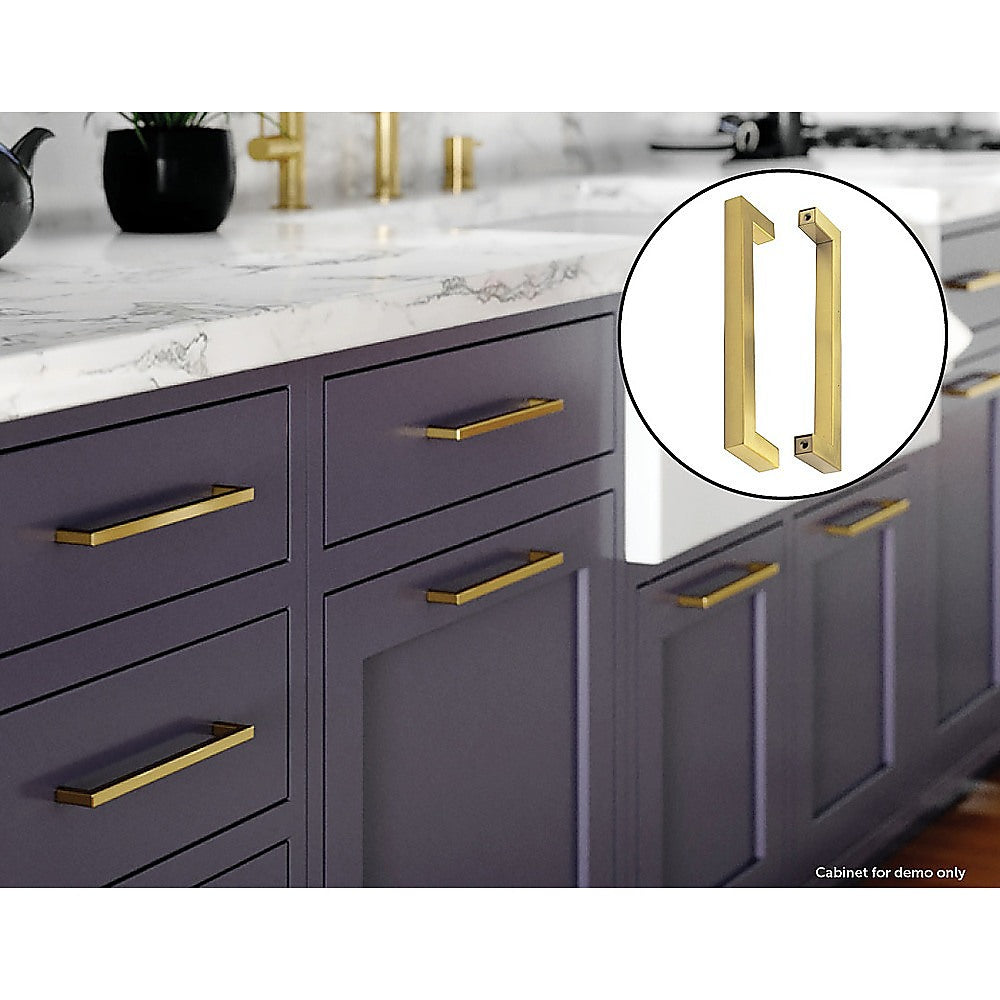 15x Brushed Brass Drawer Pulls Kitchen Cabinet Handles - Gold Finish 256mm