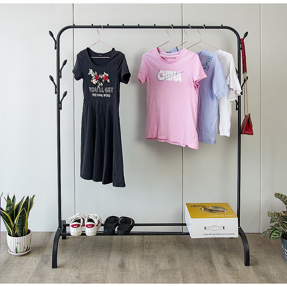 Closet Organizer Metal Garment Rack Portable Clothes Hanger Storage Shoes Rack Black