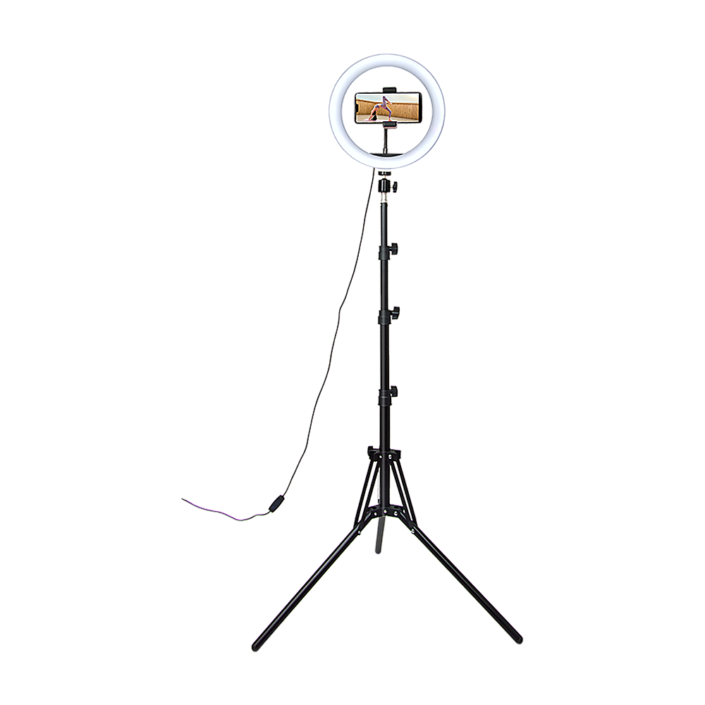 12 Inch LED Video Ring Light with Tabletop Light Stand and Phone Holder Black
