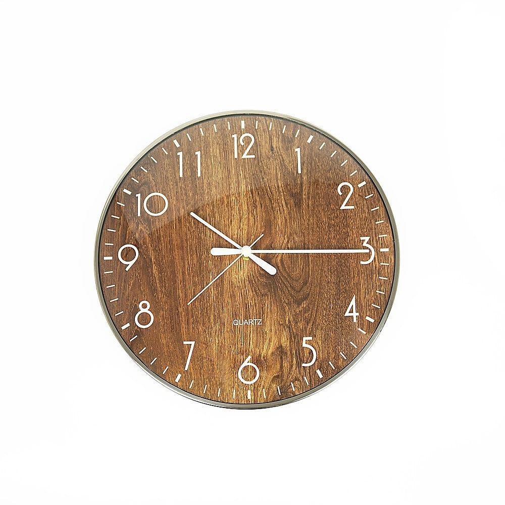 14-inch Round Wall Clock Silent Non-Ticking Quartz Battery Operated Wood Grain