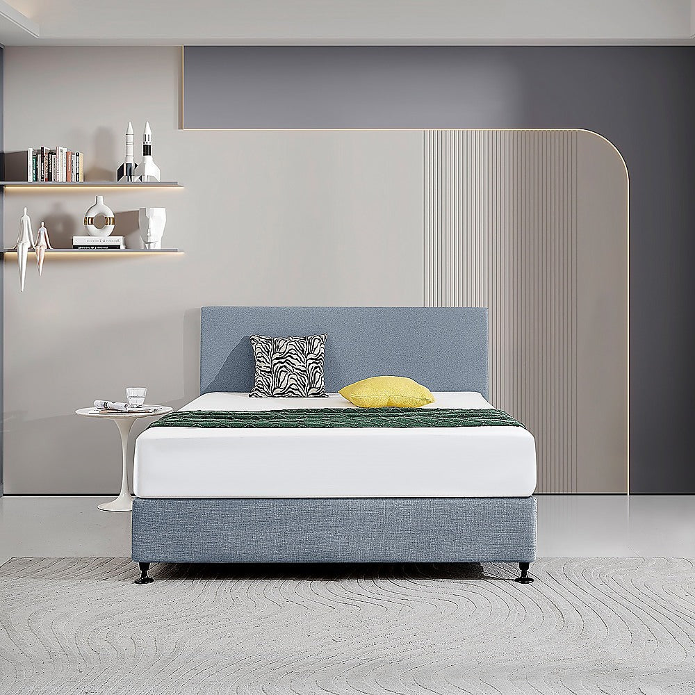 Customizable Queen Headboard, Berlin Blue Linen Fabric