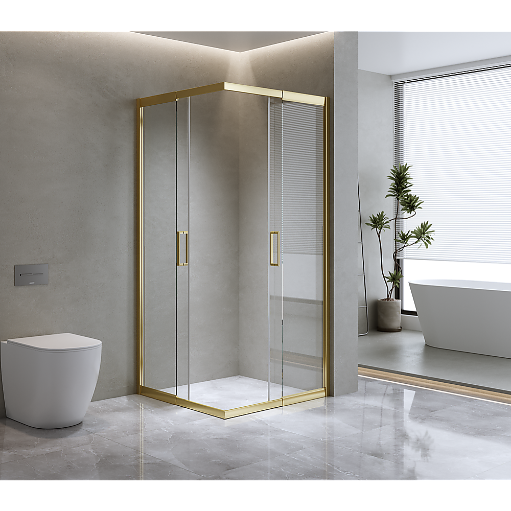 Adjustable 900x1100mm Double Sliding Door Glass Shower Screen in Gold