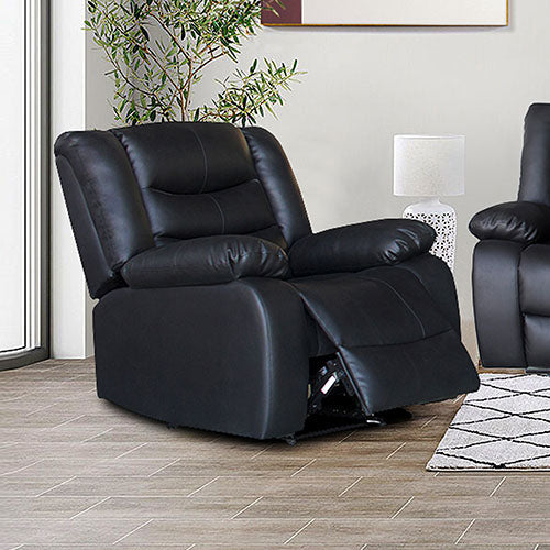 Luxurious Black PU Leather Recliner Sofa with Wide Armrests