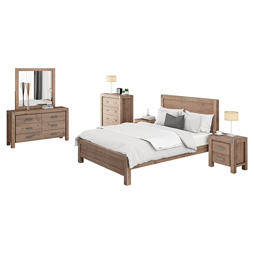 Solid Wood Acacia Queen Bedroom Suite, 5 Pieces in Oak