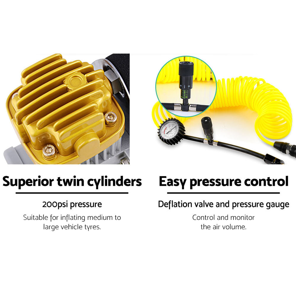 Giantz 12V Portable Air Compressor 4x4 200L/Min Golden