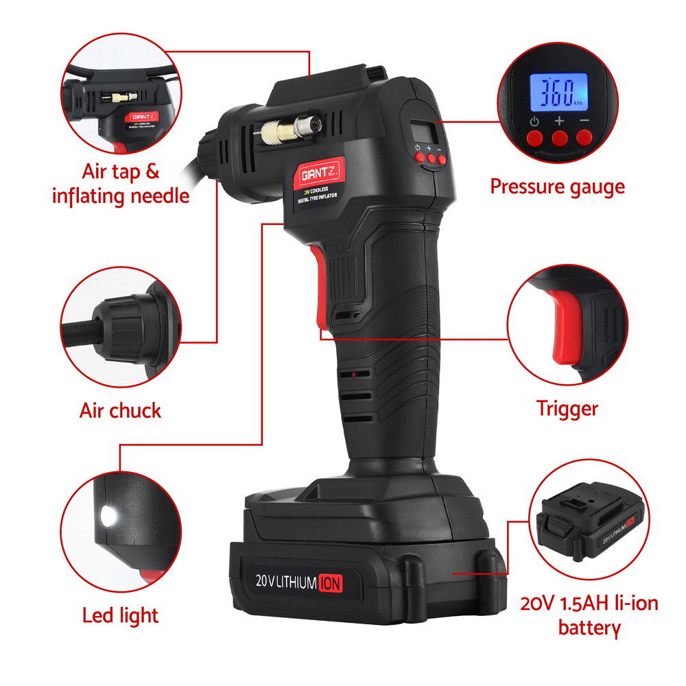 Giantz 20V Portable Air Compressor 120PSI Electric Inflator LED Light Black