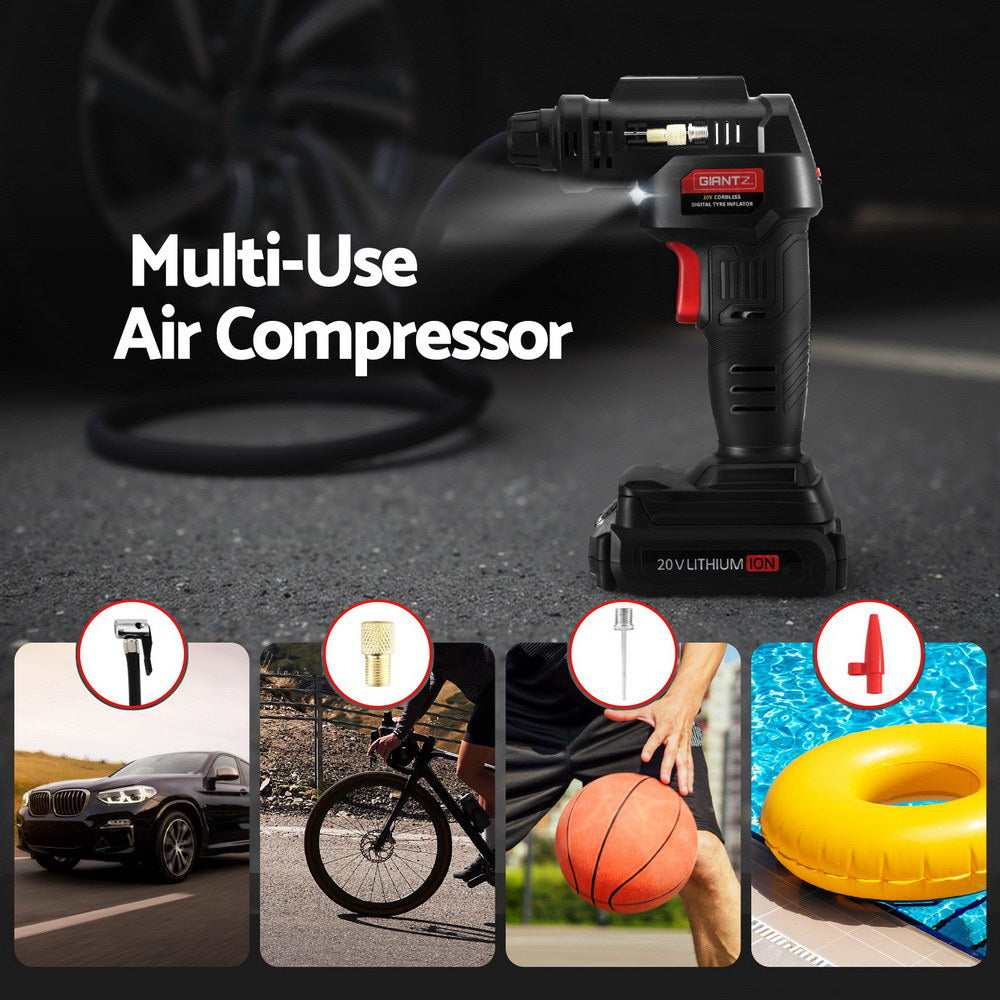 Giantz 20V Portable Air Compressor 120PSI Electric Inflator LED Light Black