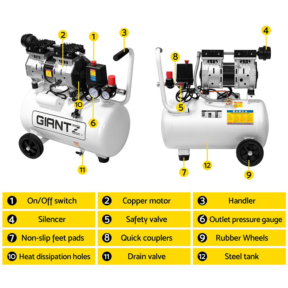 Giantz 24L Oil-Free Electric Air Compressor 115psi Portable Inflator
