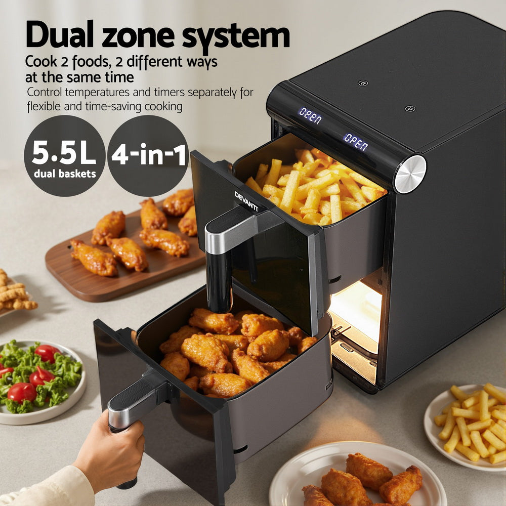 Devanti 11L Dual Zone Air Fryer Oven Black
