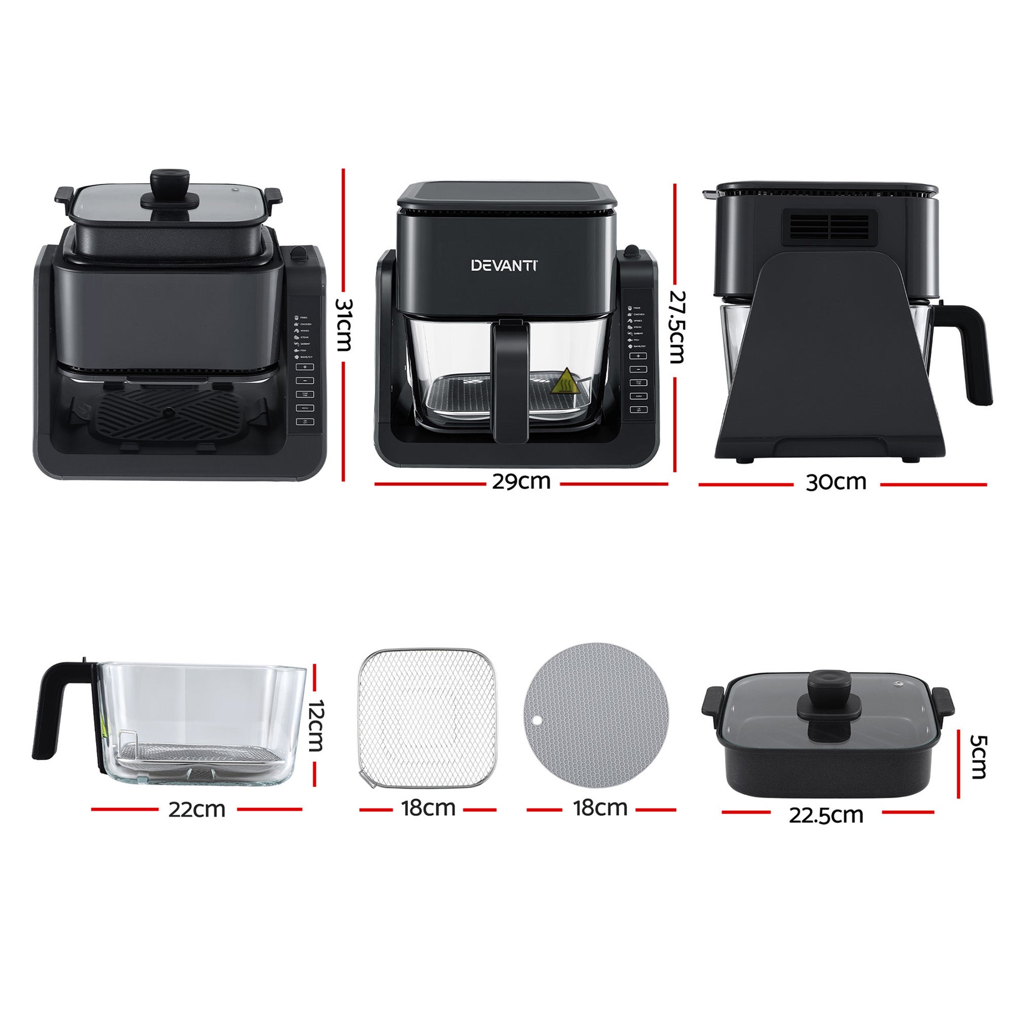 Devanti 2-IN-1 Air Fryer 5.5L Dual Zone Fryers Electric Cooker with Top BBQ Grill & Bot