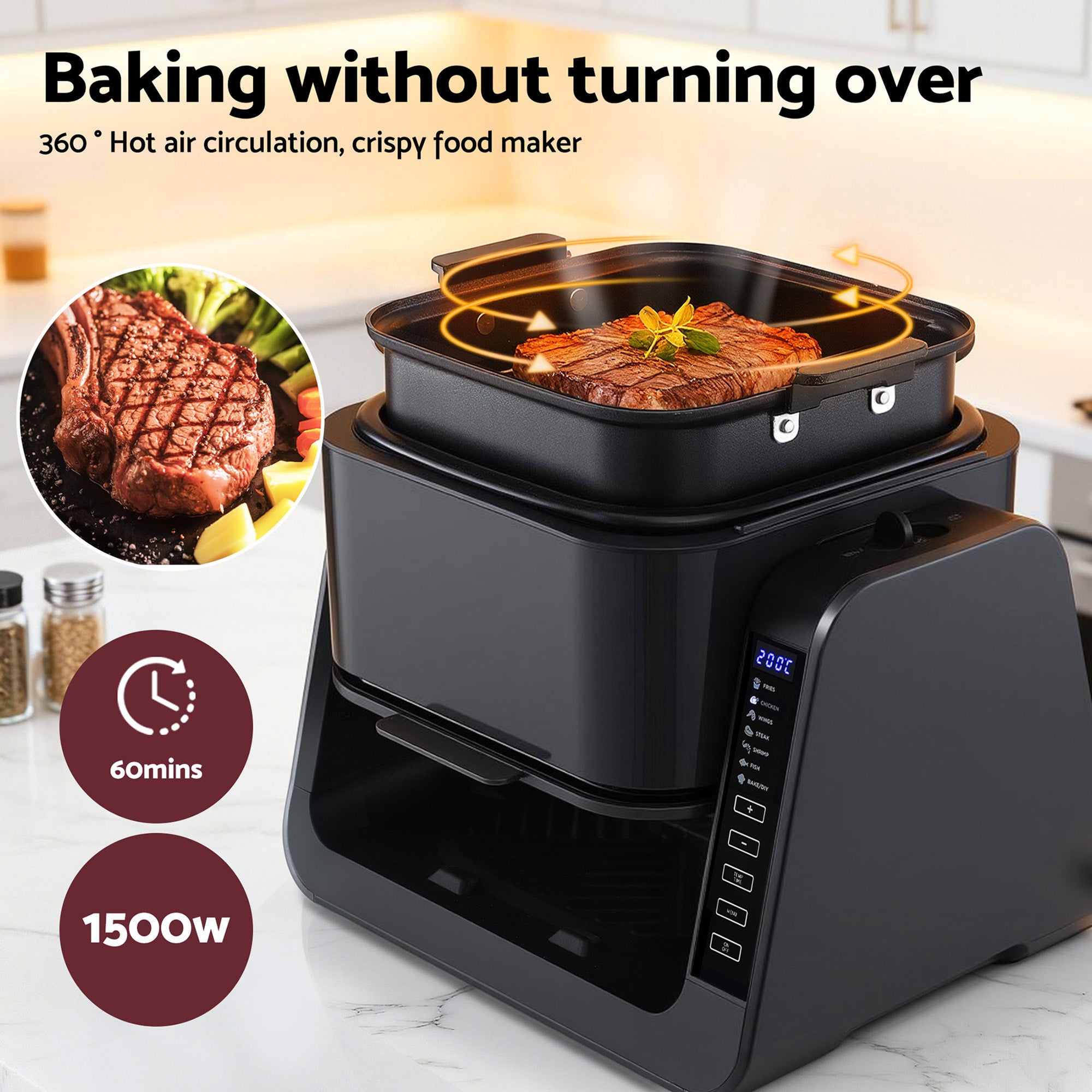 Devanti 2-IN-1 Air Fryer 5.5L Dual Zone Fryers Electric Cooker with Top BBQ Grill & Bot