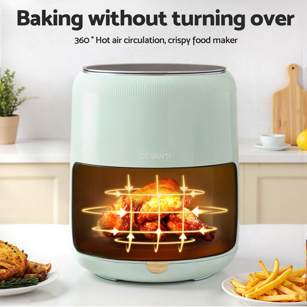 Devanti 5L Basket Air Fryer Touch Control Green