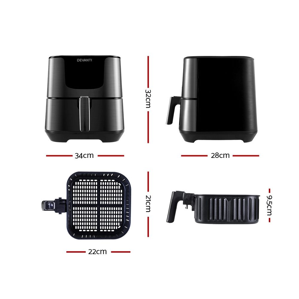 Devanti Air Fryer 7L with LCD Touch Controls Black