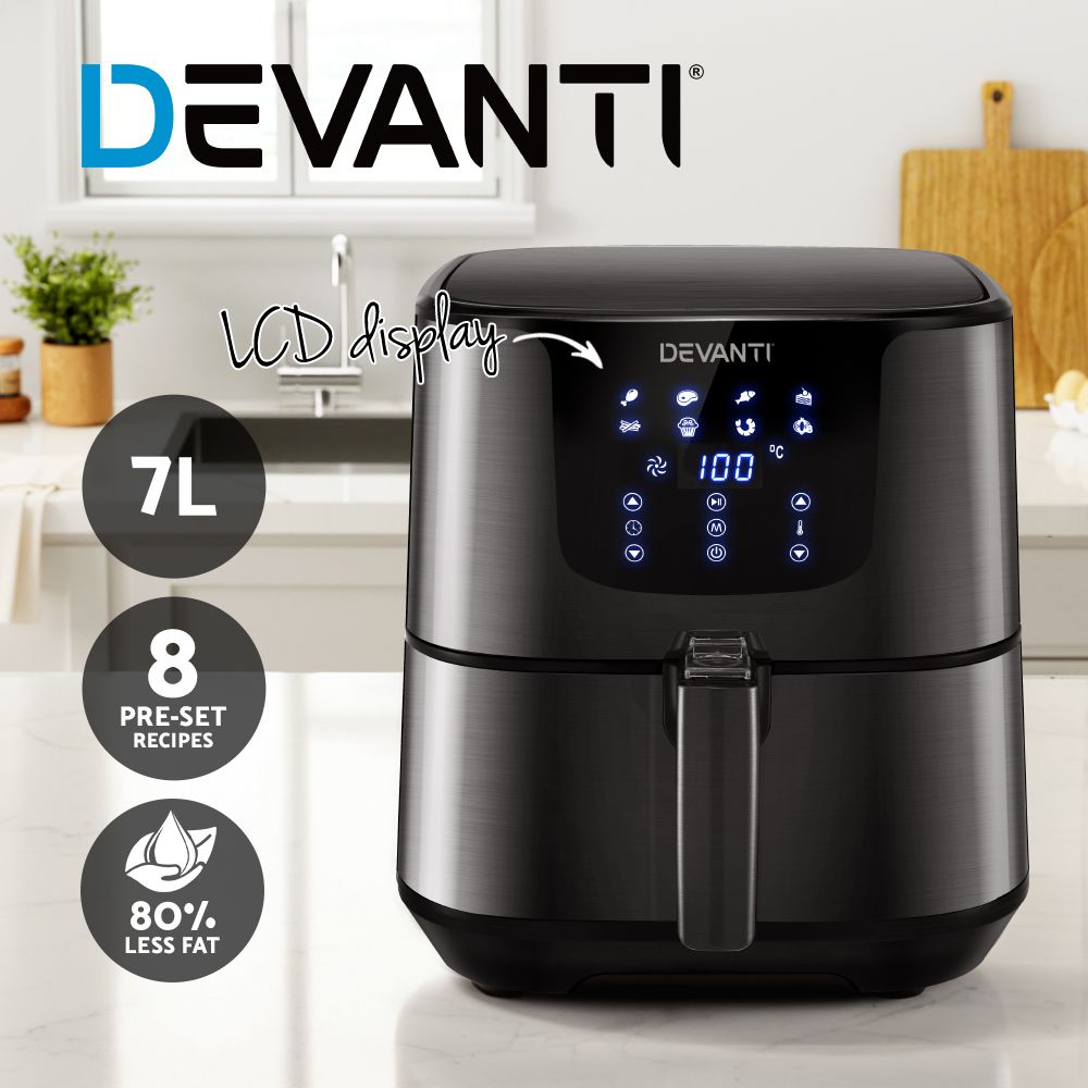 Devanti Air Fryer 7L with LCD Touch Controls Black